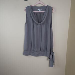 Fred David Woman Sleeveless Cowlneck Tie Blouse in Gray Size 1X
